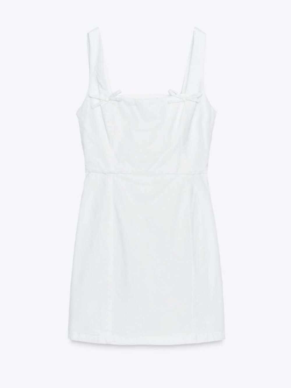 Zara Tie Mini Dress in White with Tiny Bow Details and Cinched Waist